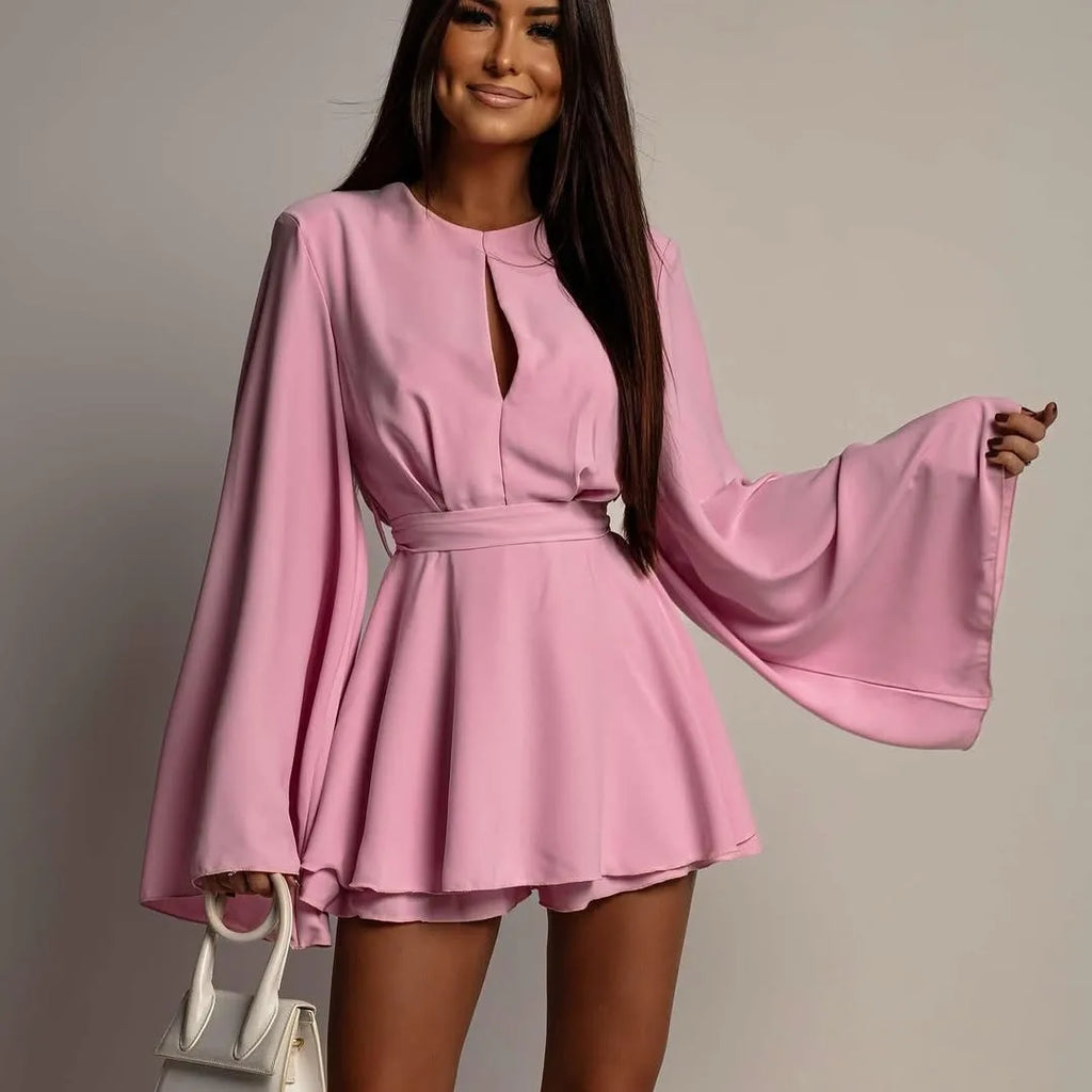 Women's Flare Sleeve A-Line Mini Dress front view - Party Evening Mini Dress