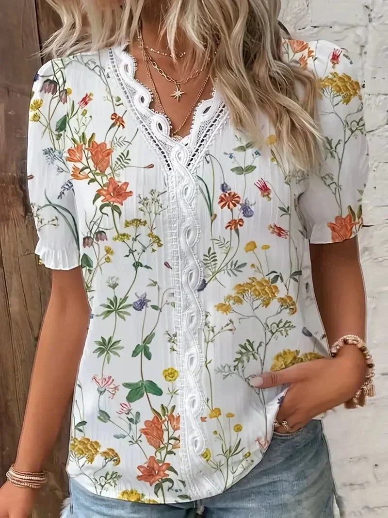 Women's lace blouse in dark blue, side view