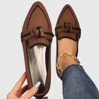 Women's knot loafers in brown – pointed toe slip-on flat shoes detail view