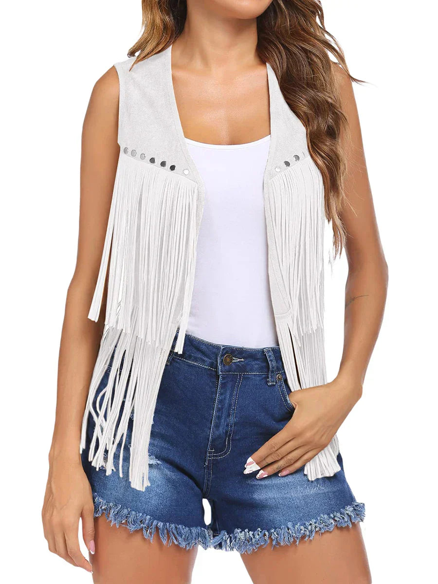 White Boho Fringe Vest Women | Alba Muse