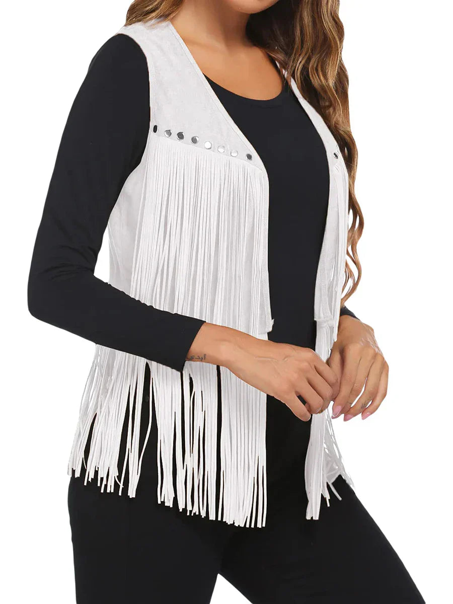 Red Boho Faux Suede Fringe Vest | Alba Muse
