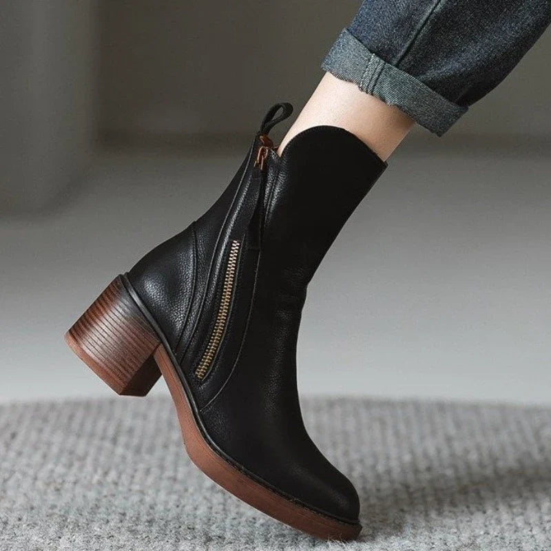 Selene Leather Ankle Boots with High Heel