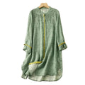 Linen front-button tunic dress in green, front view