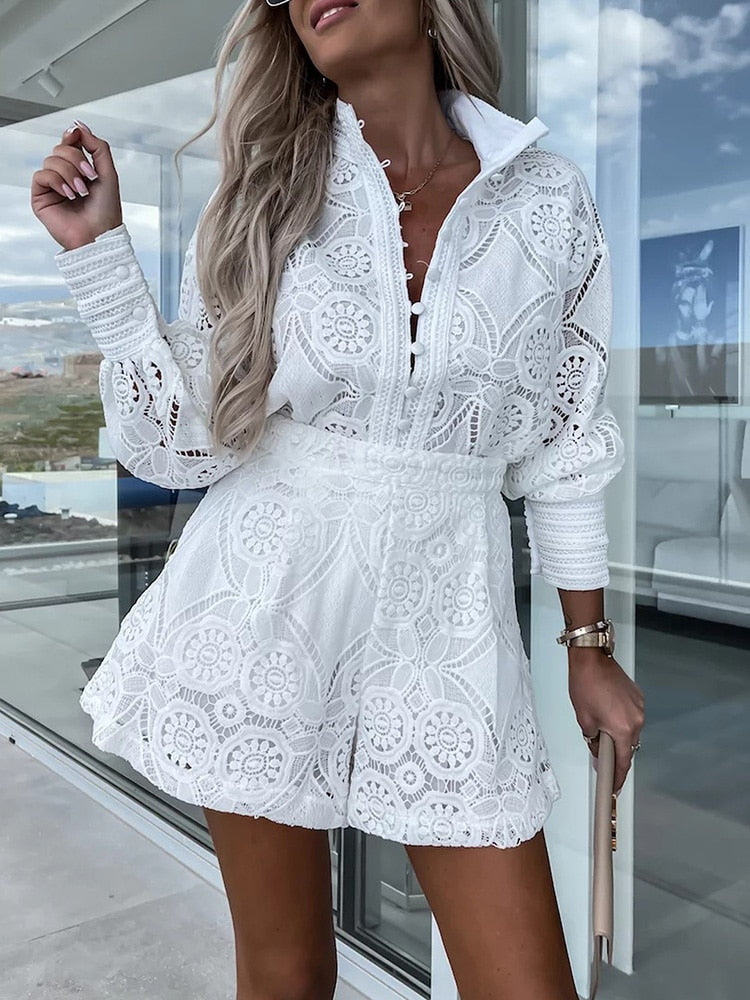 High-waist lace shorts co-ord set | Alba Muse