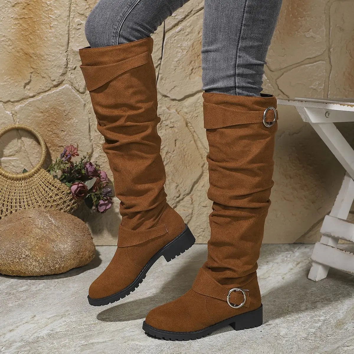 Women's Slouchy Knee High Boots — worn on model