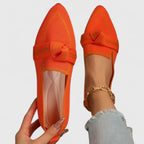 Knot loafers in orange – women's pointed toe slip-on flat shoes