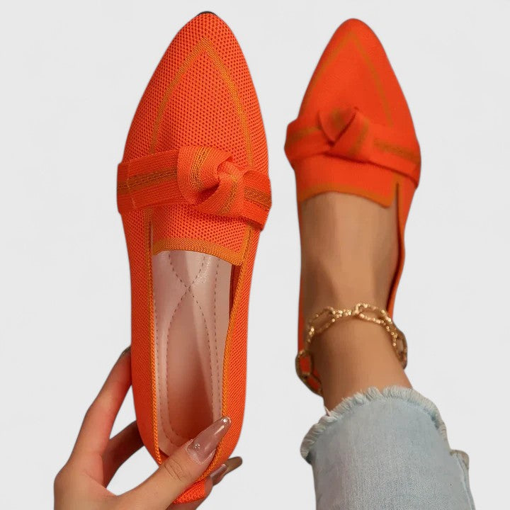 Knot loafers in orange – women's pointed toe slip-on flat shoes