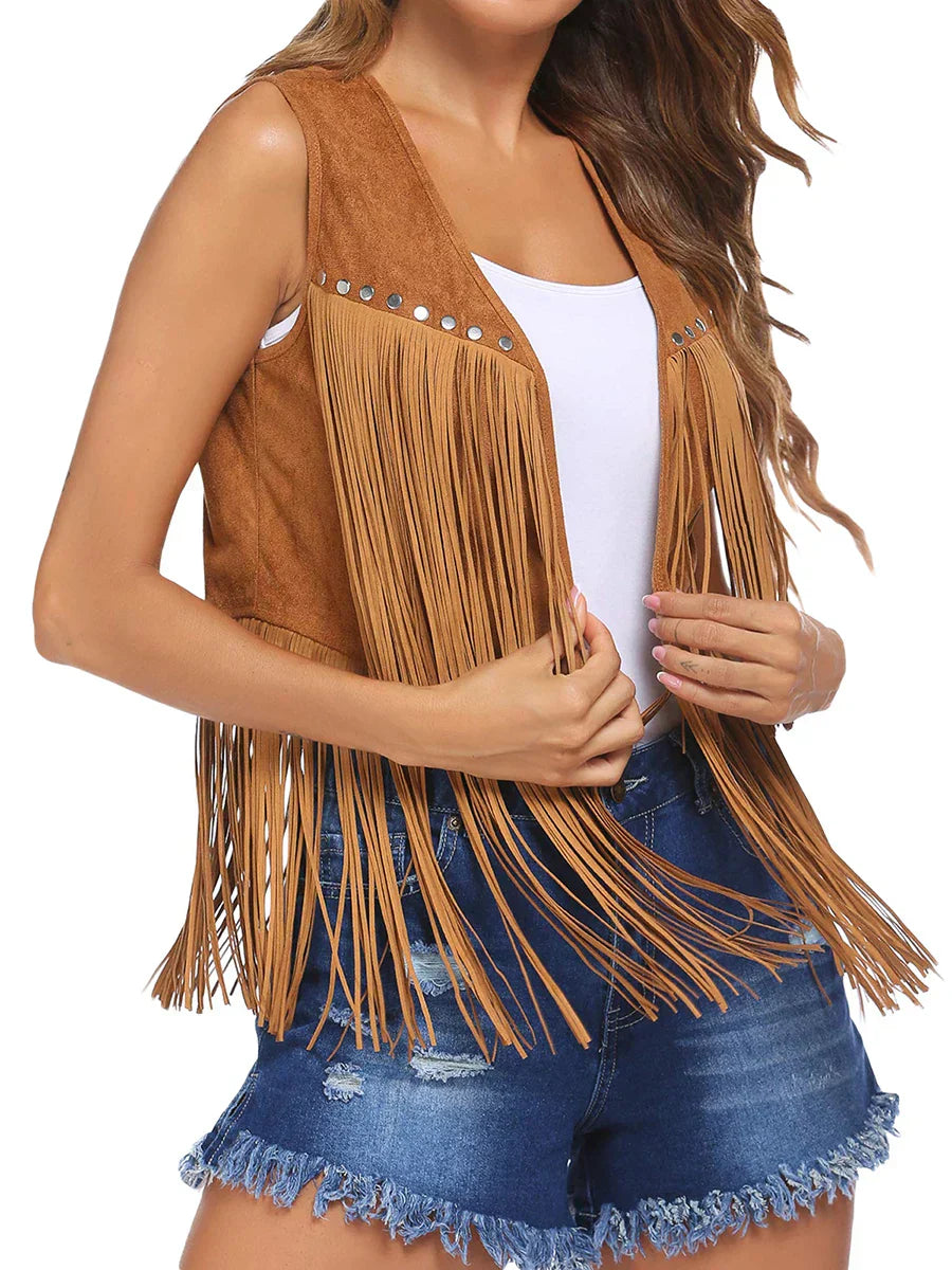 Green Boho Fringe Vintage Vest | Alba Muse