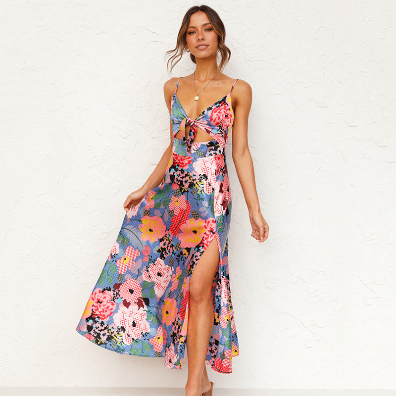 Wedding guest floral maxi dress back view