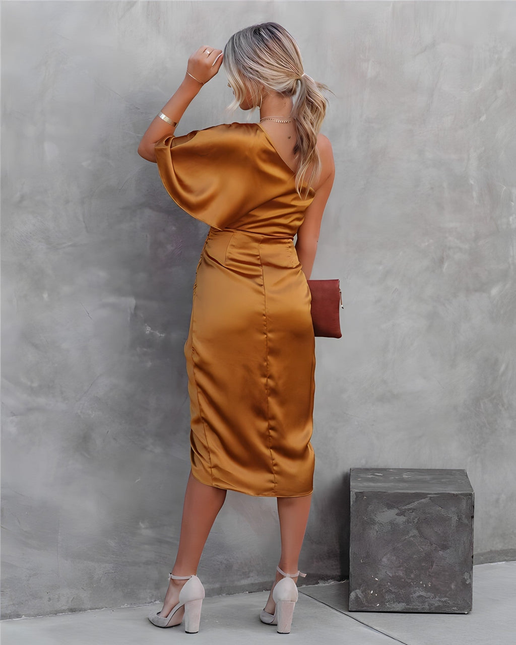 Women's wrap satin midi dress colour variation view