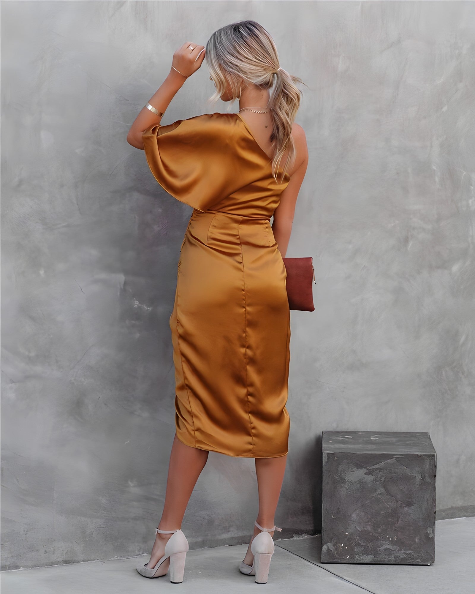 Women's wrap satin midi dress colour variation view