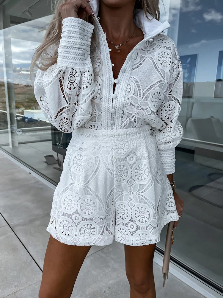 Lace blouse high-waist shorts co-ord set | Alba Muse