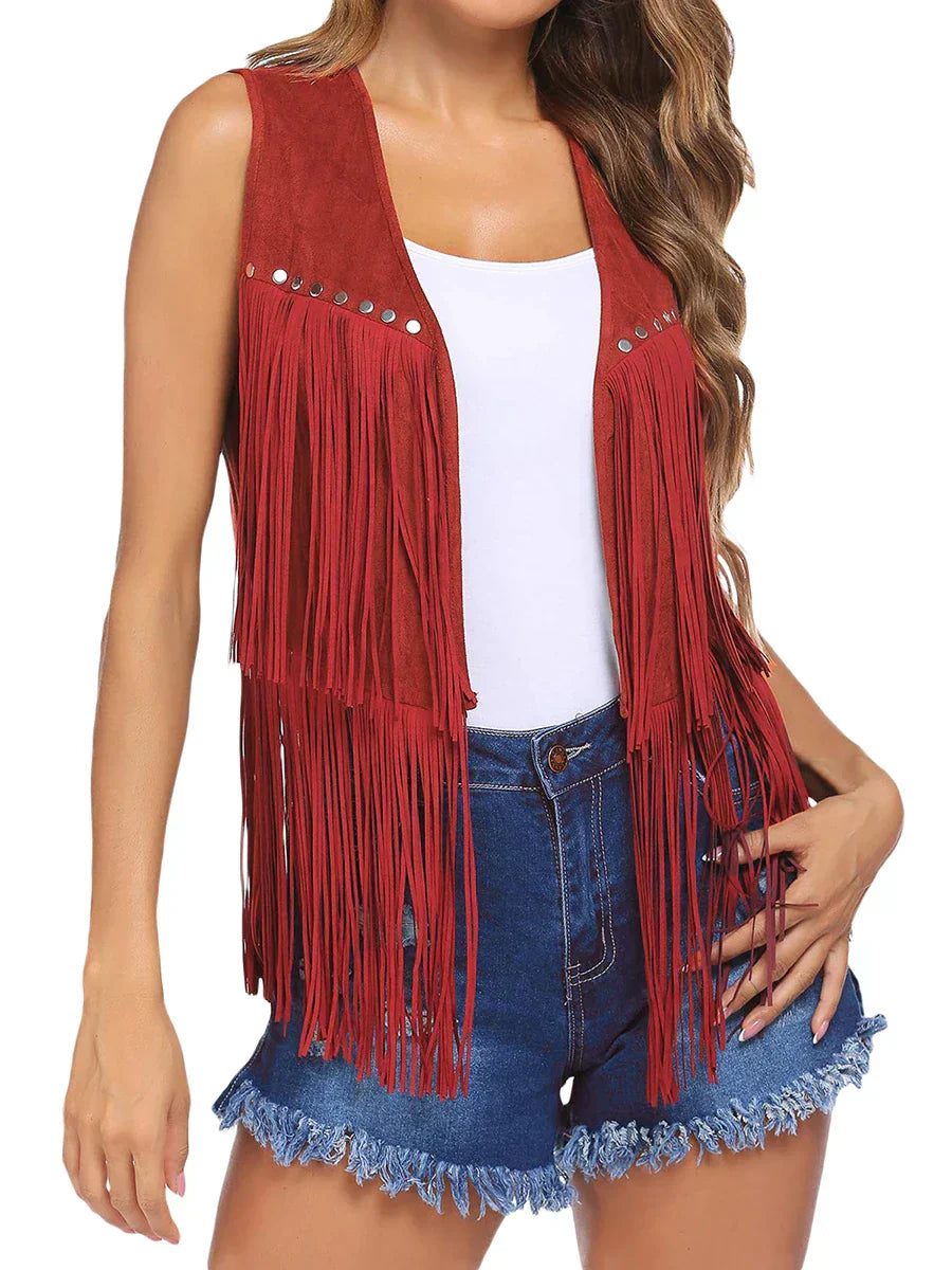 Black Faux Suede Fringe Vest | Alba Muse