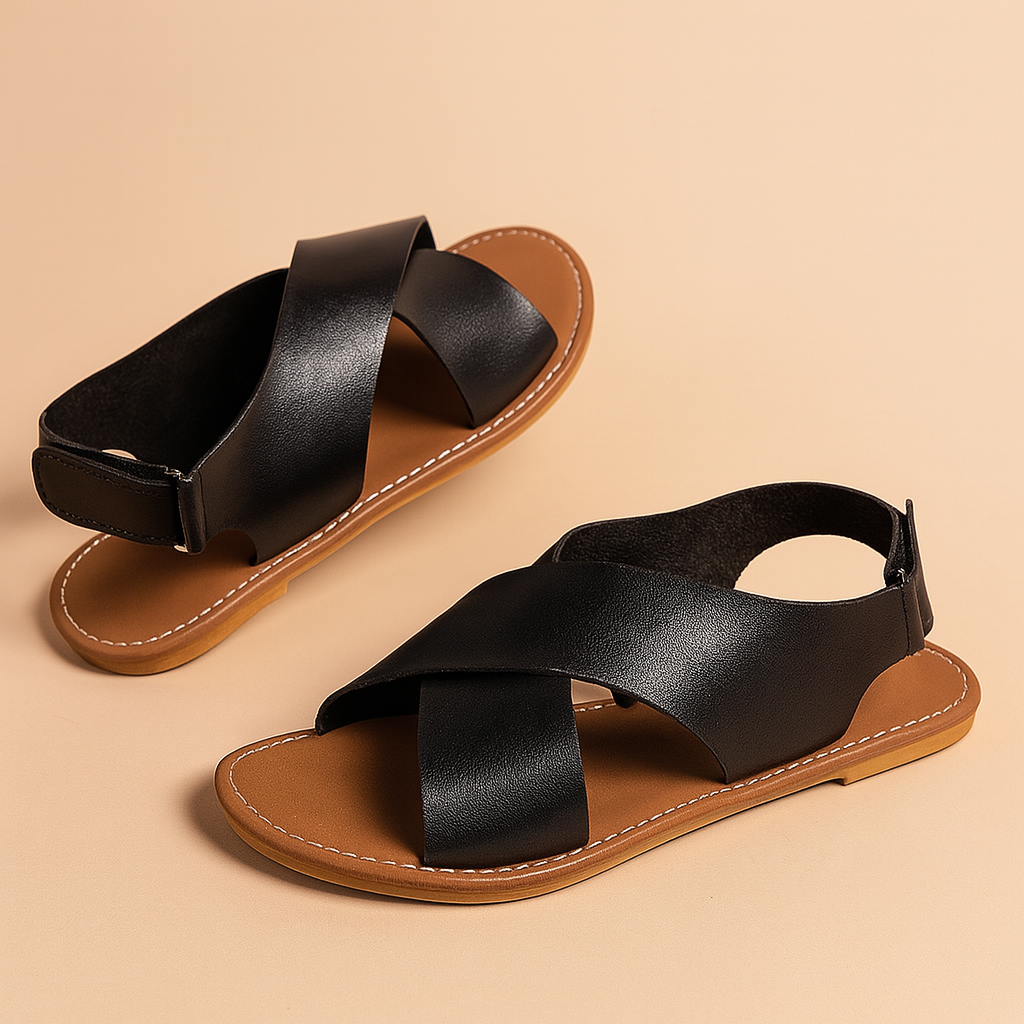 Women's classic cross-strap sandals with crisscross design, front view