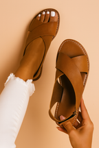 Cross-strap sandals side profile view