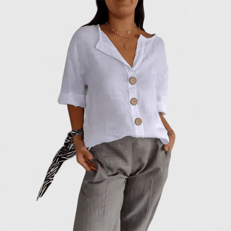 Women's Cathlyn tunic blouse in black, side view