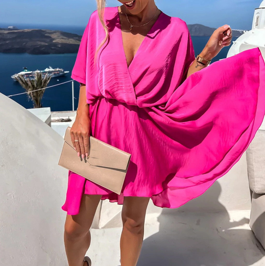 Women's stylish summer mini dress in multiple colourways, front view