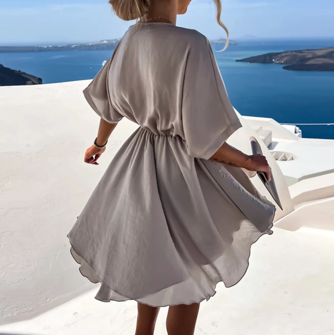 Women's casual summer mini dress, back view