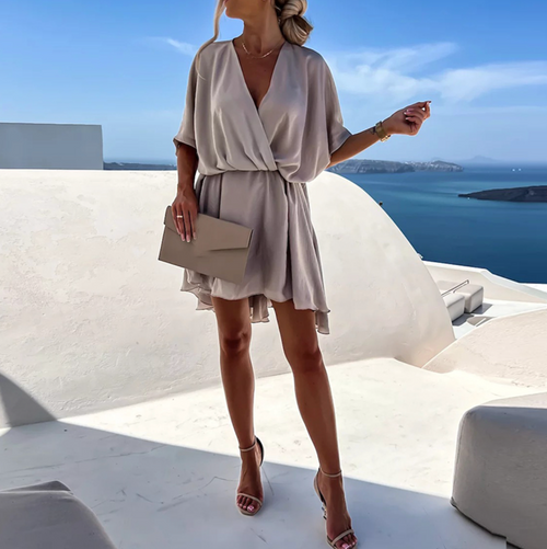 Casual mini dress in elegant summer style, breathable fabric side view