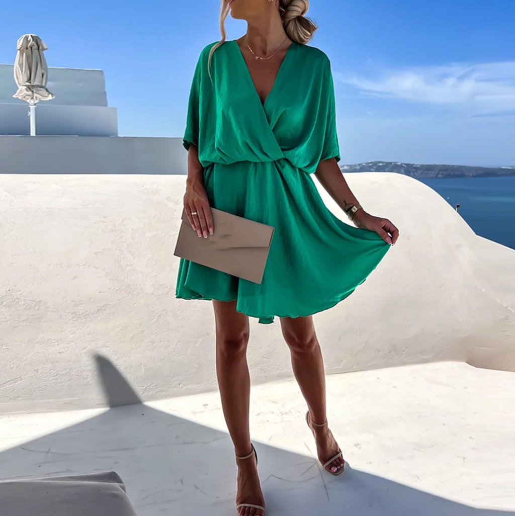 Women's stylish casual summer mini dress, timeless silhouette, front view