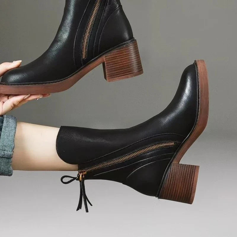 Selene Leather Ankle Boots with High Heel