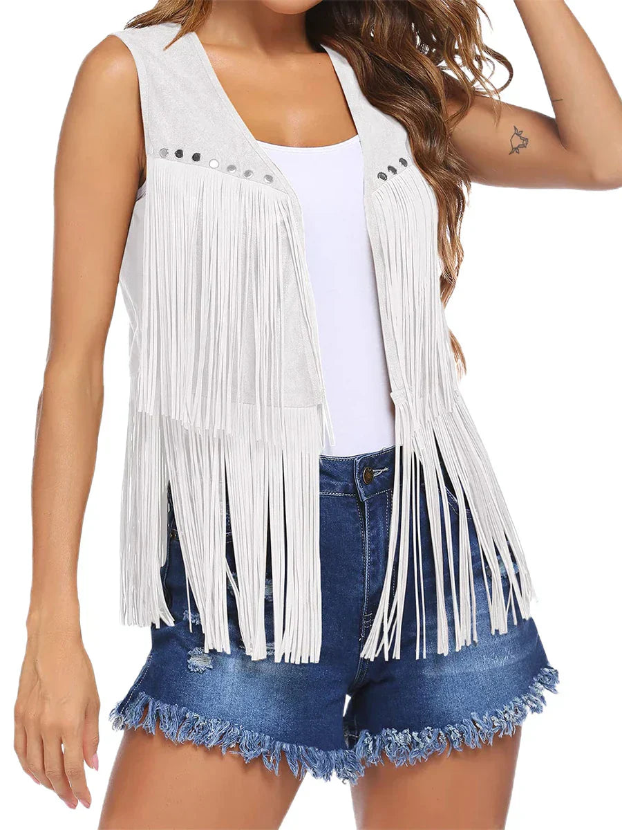 Brown Boho Faux Suede Fringe Vest | Alba Muse