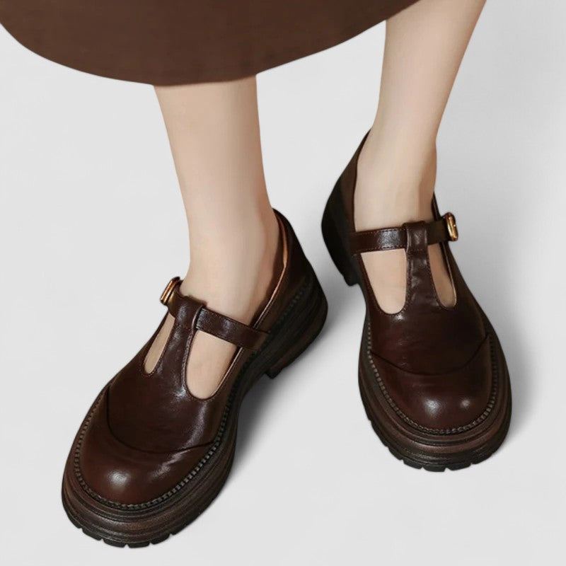 Orthopaedic T strap buckle Mary Jane flats with a cushioned insole