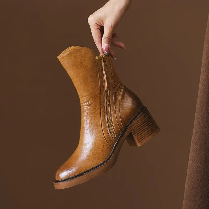 Selene Leather Ankle Boots with High Heel