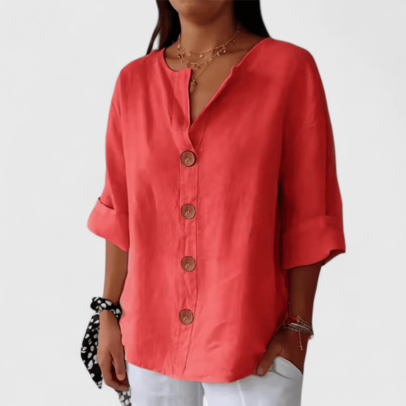 Women's Cathlyn tunic blouse in red, full length view