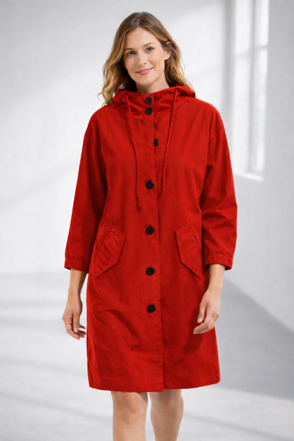 Red mid-length hooded Jacket