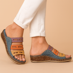 Colourful wedge sandals side view
