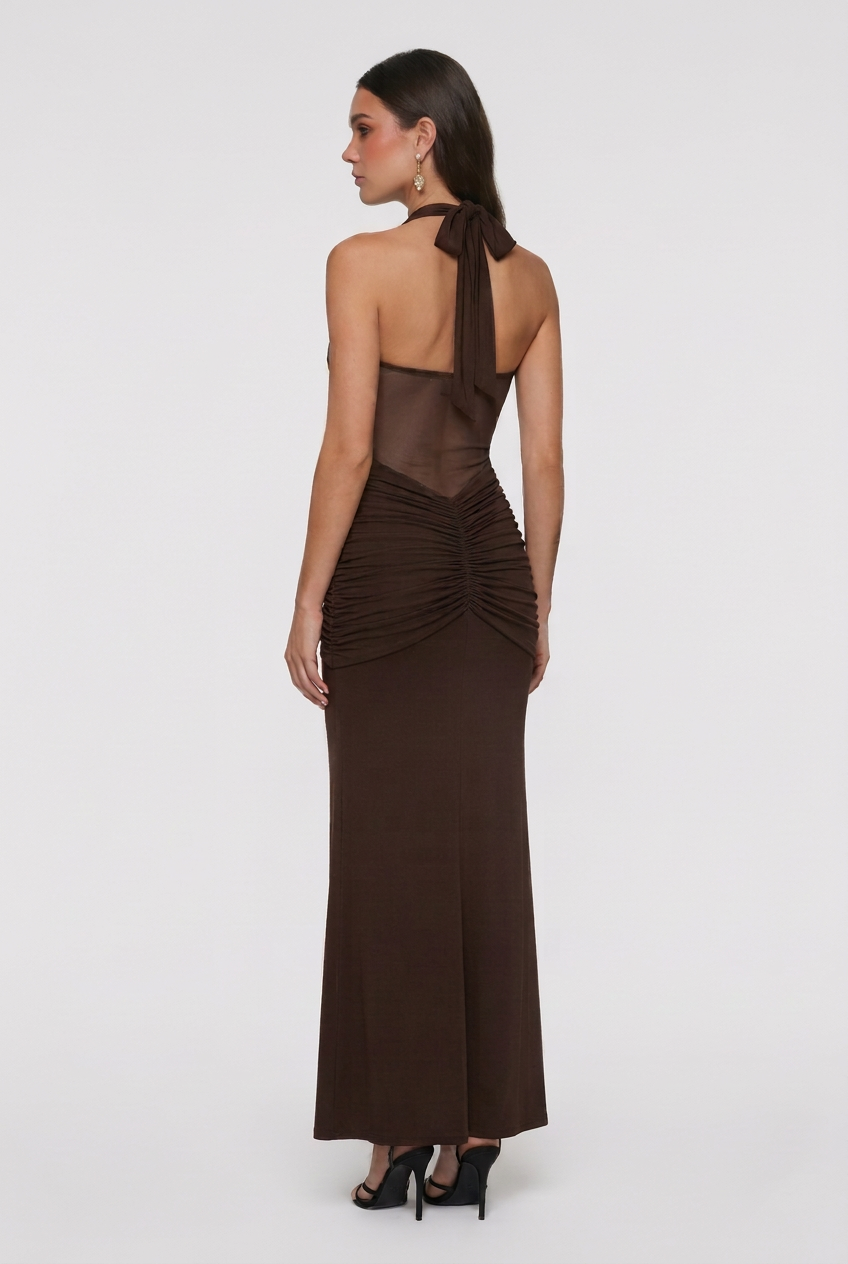 Dark Brown Halter Maxi Dress