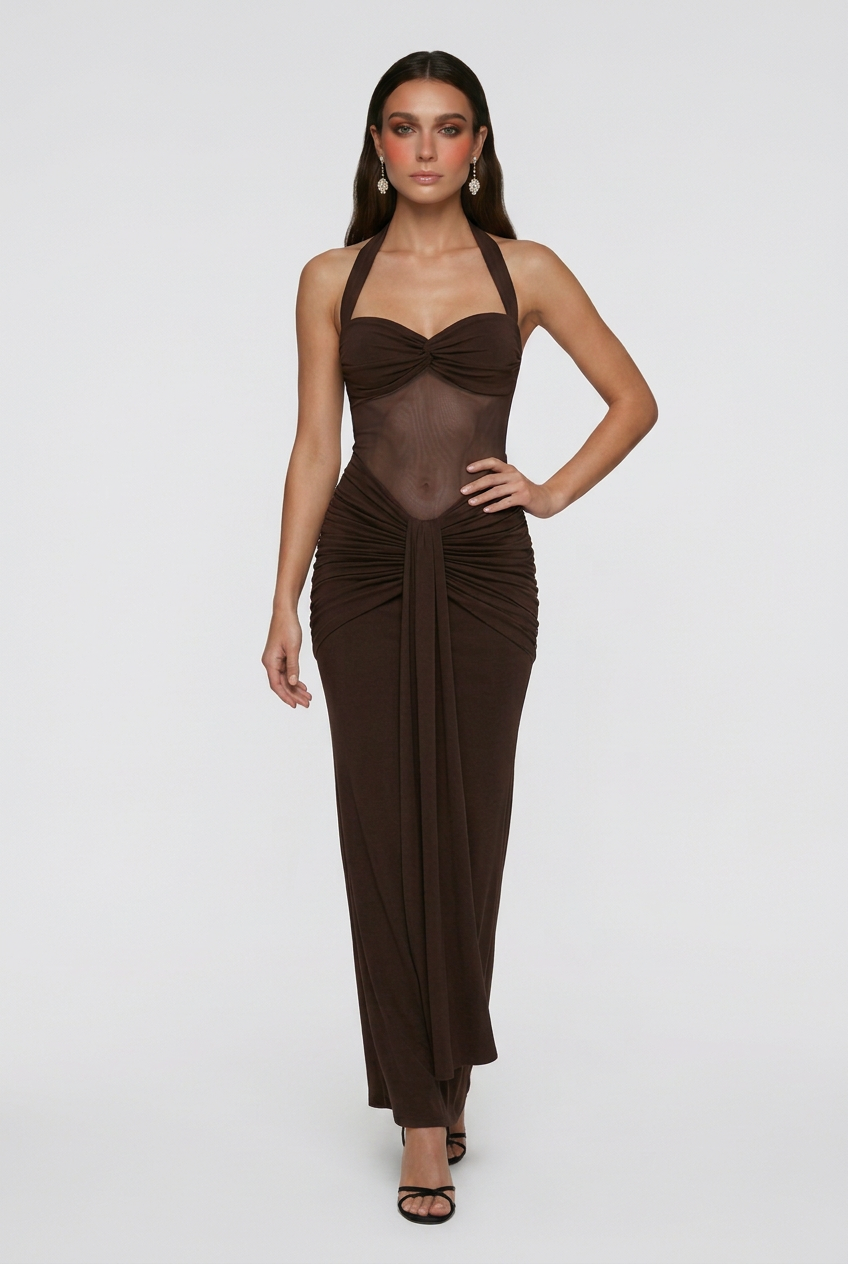 Dark Brown Halter Maxi Dress