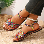 Women's artisan handwoven summer sandals close-up of strap detail