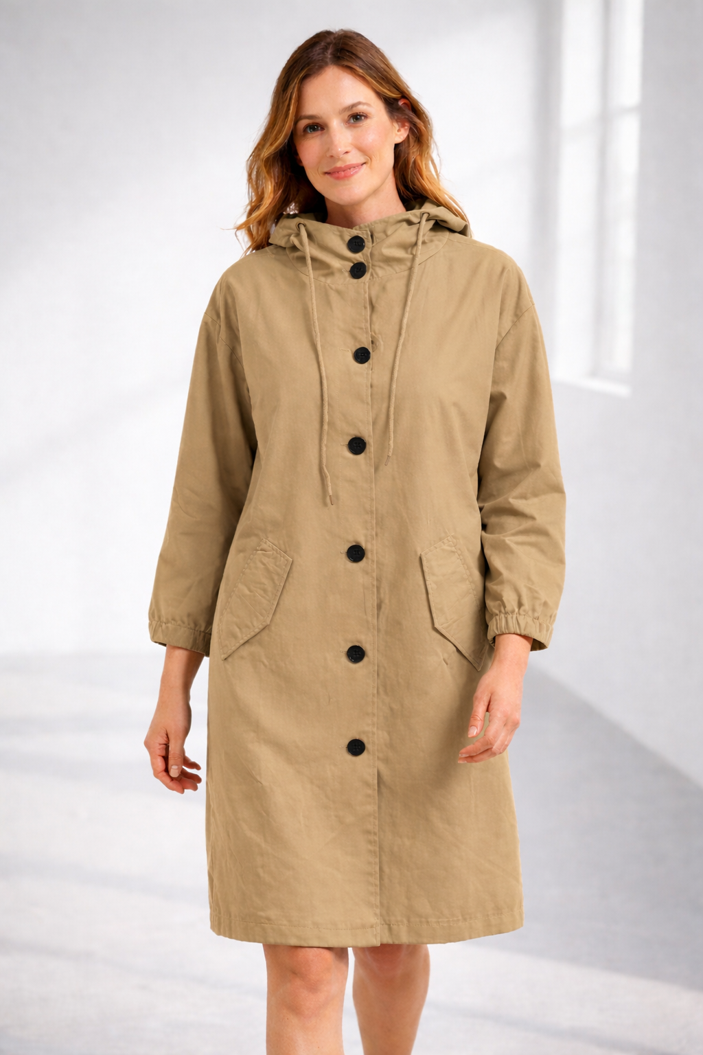 Apricot mid-length hooded Jacket