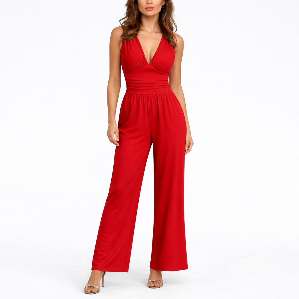 Chic Sleeveless Wide-Leg Jumpsuit in Red, front view