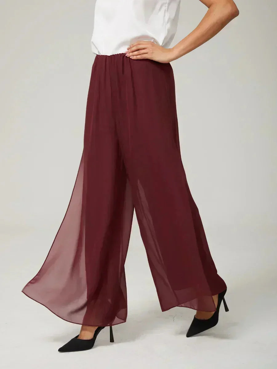 Wide Leg Chiffon Overlay Trousers