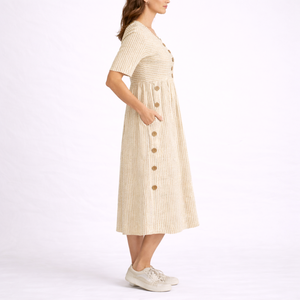 Classic stripe midi dress women's relaxed flattering fit | Alba Muse