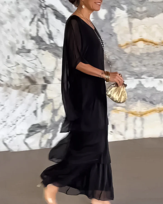 Dark green occasion dress with elegant flowing design | Alba Muse