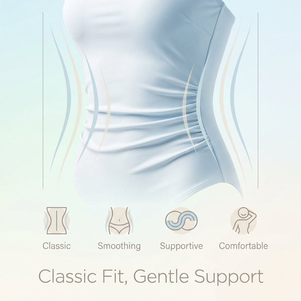 Striped plunge V-neck one-piece swimsuit, smoothing silhouette detail