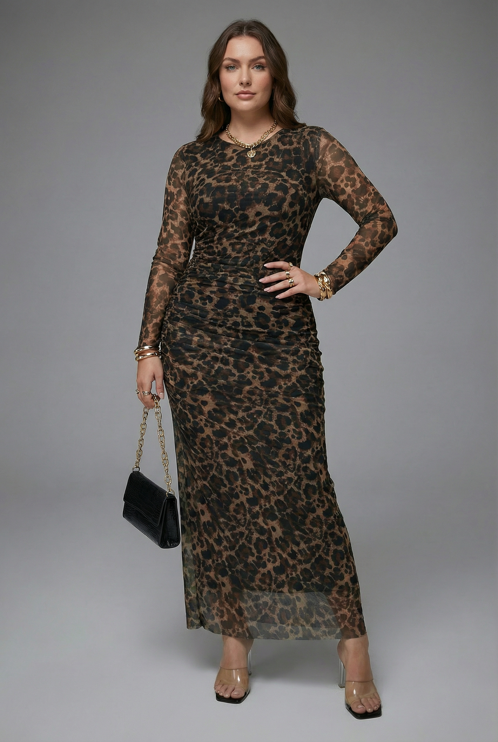 Women's tailored long sleeve maxi dress – full length view