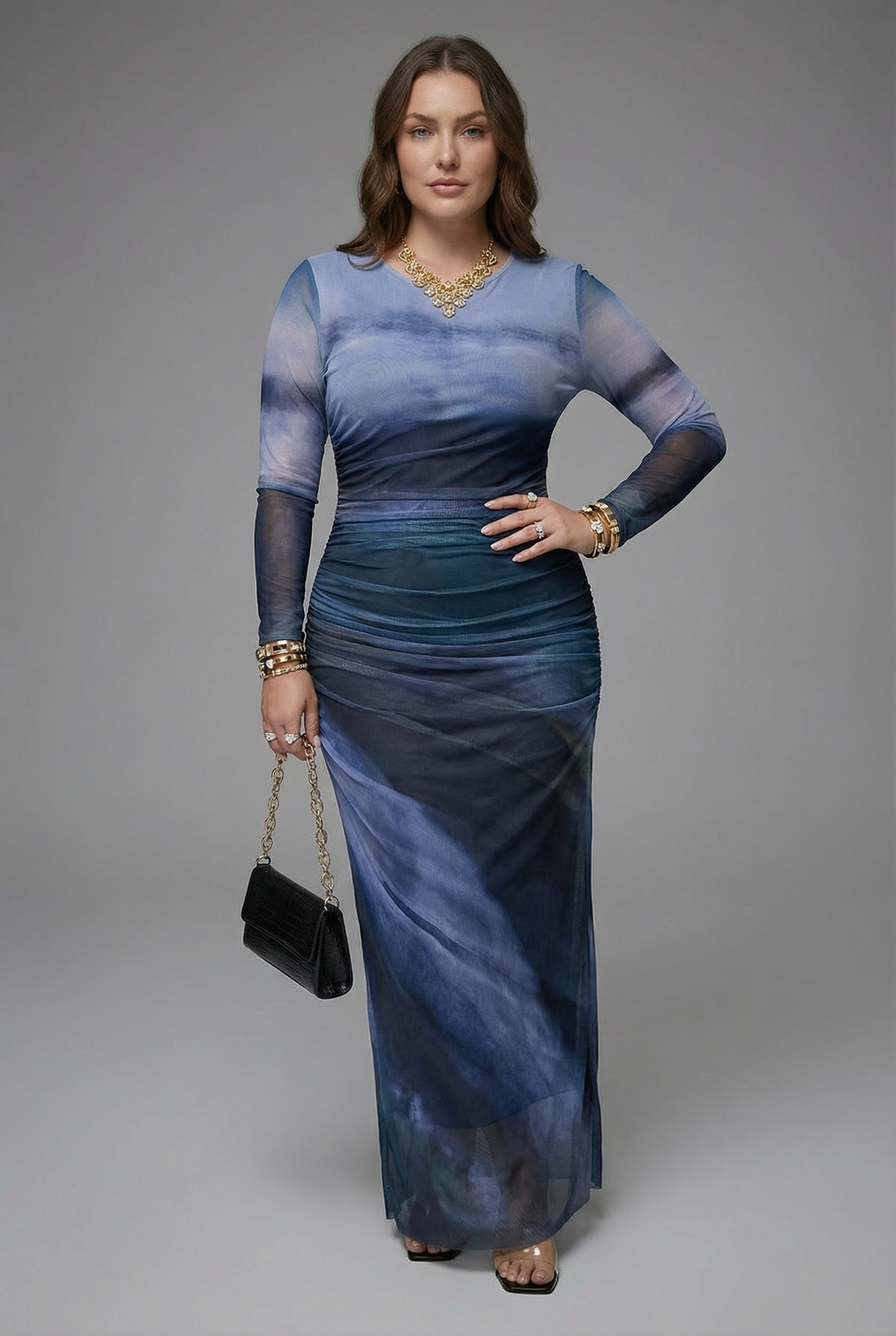 Women's tailored bodycon maxi dress – fitted silhouette back view