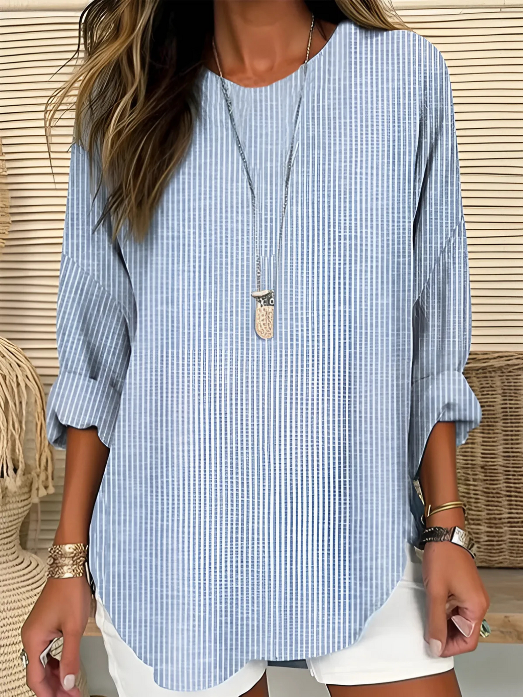Tasha Striped Blouse Blue Smart Casual | Alba Muse