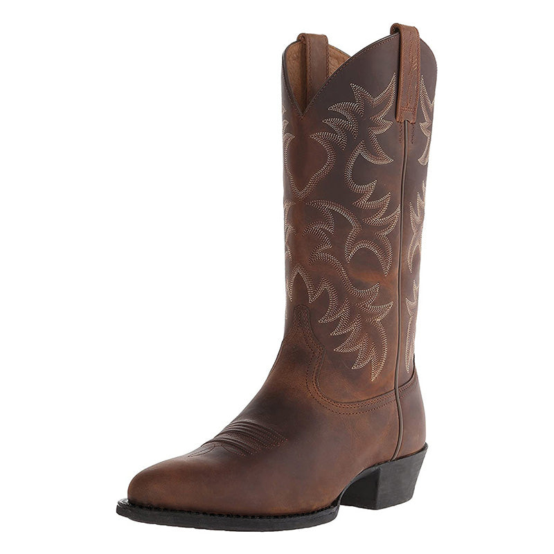 Rugged Genuine Leather Western Boots, Mid-Calf