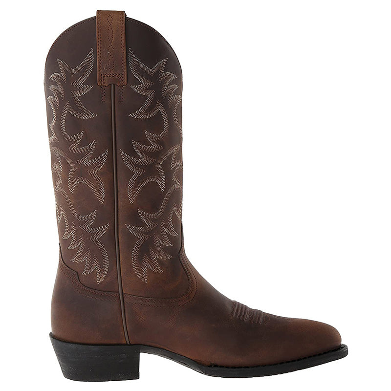Rugged Genuine Leather Western Boots, Mid-Calf