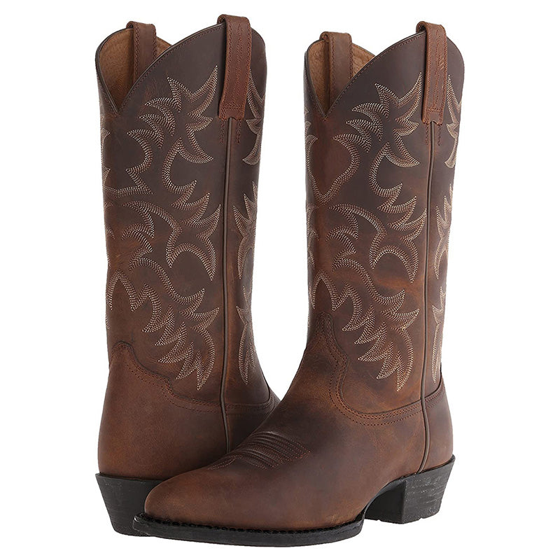 Rugged Genuine Leather Western Boots, Mid-Calf