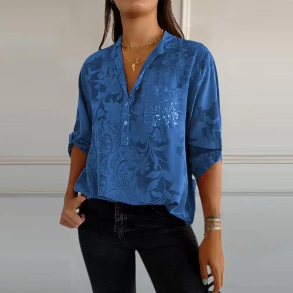 Loose floral blouse in blue, feminine spring fashion for women | Alba Muse