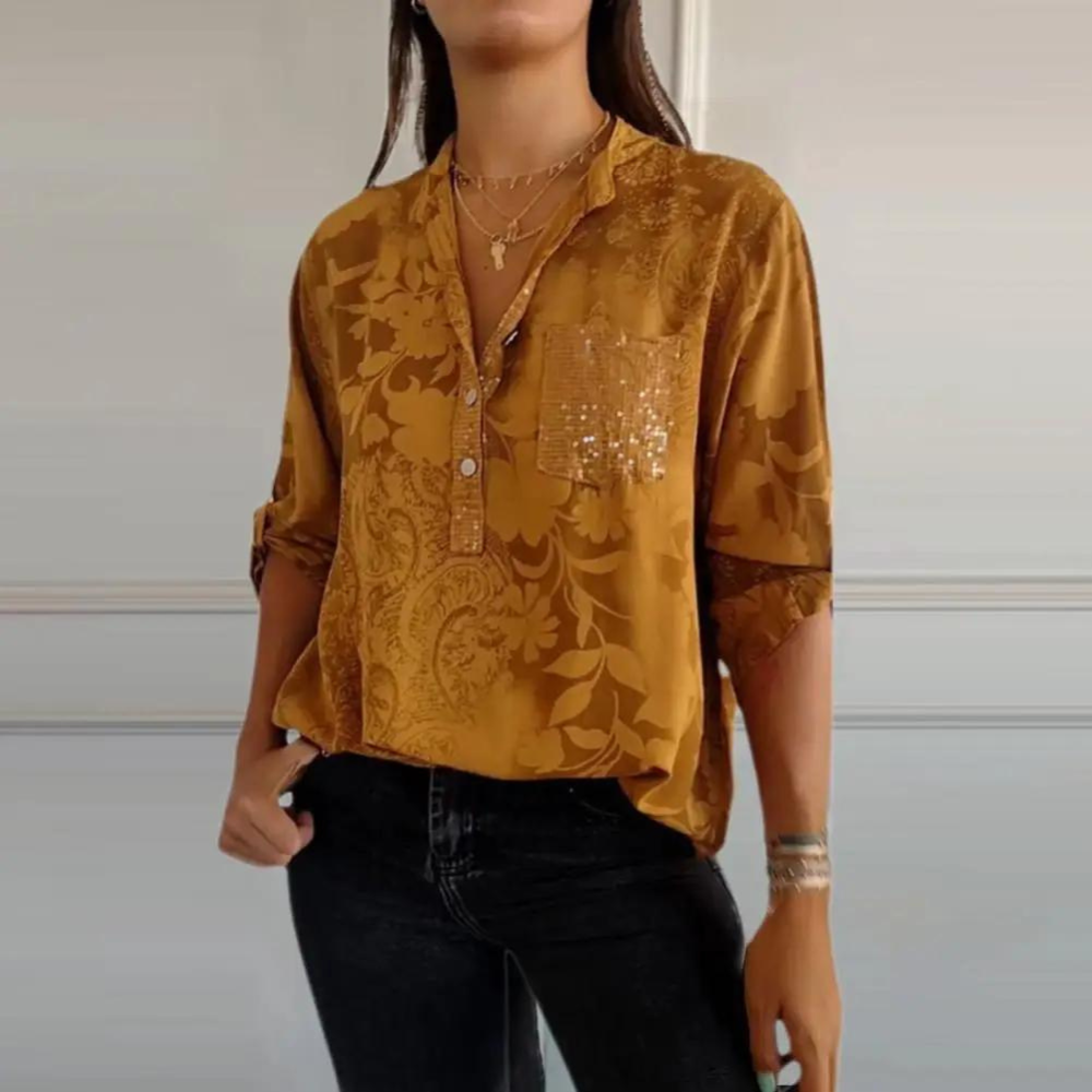 Floral print blouse with button-up front, lightweight breathable fabric | Alba Muse