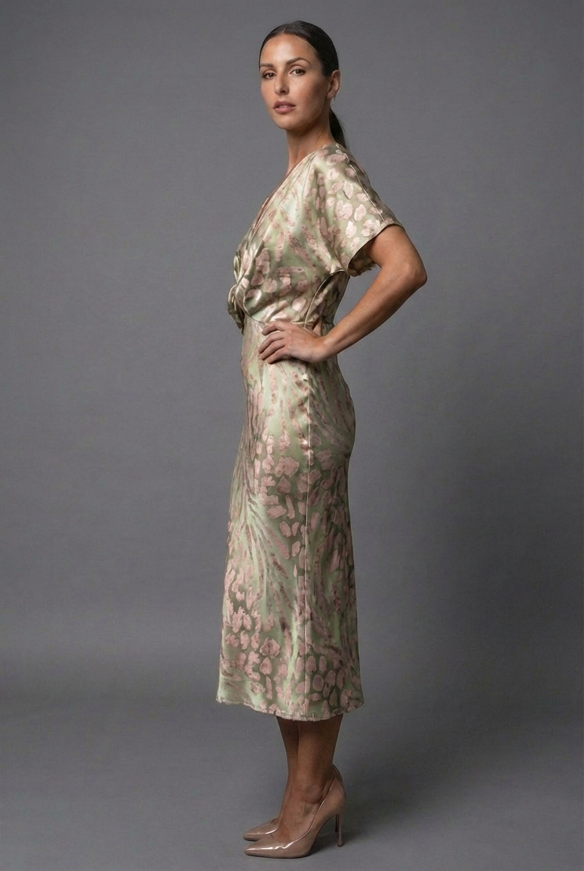 Flutter sleeve V-neck midi dress side view