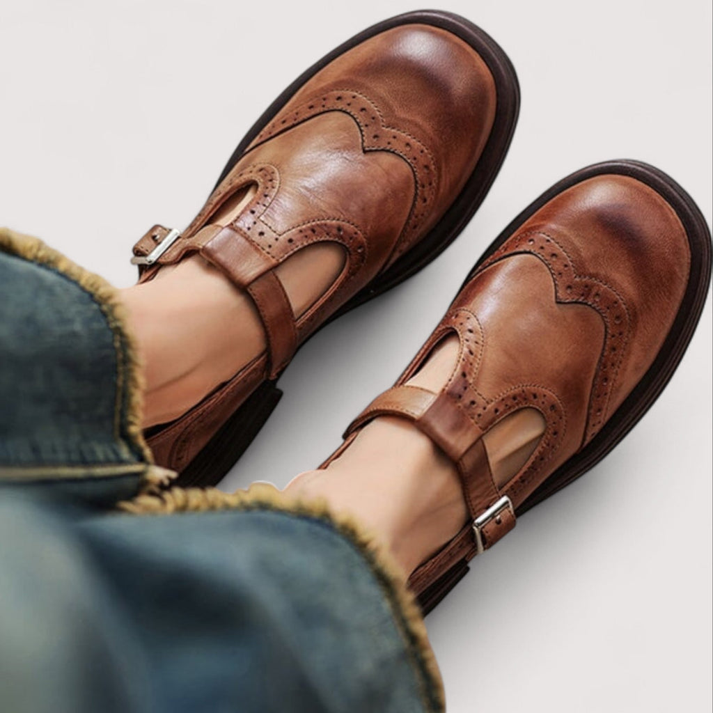 Women's Ulrika leather Mary Jane shoes front view brown